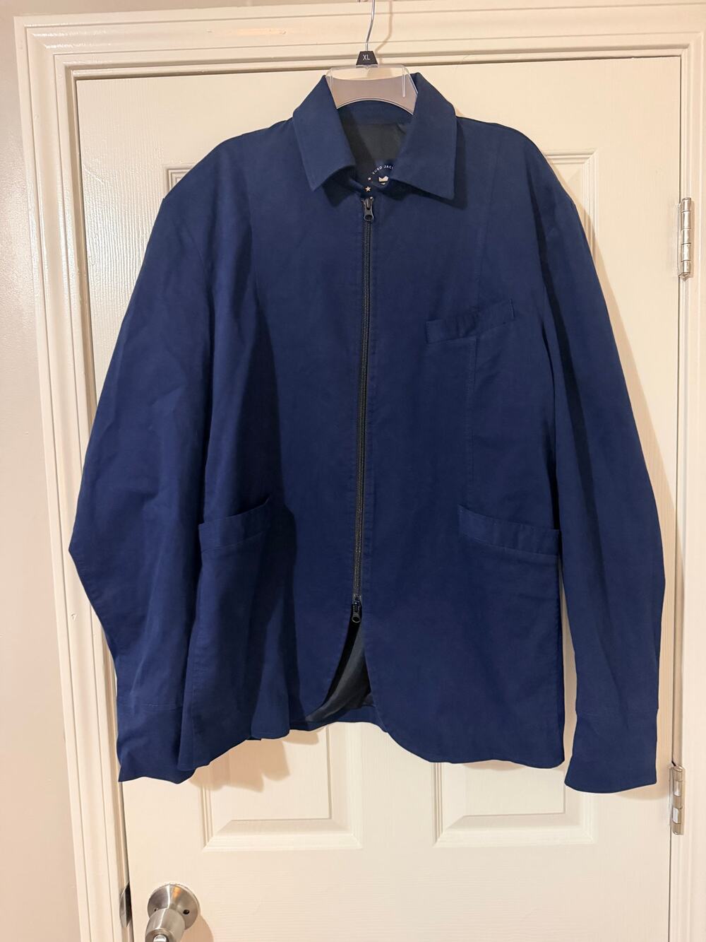 Haggar Euro Jacket Men Navy Blue Collared Jacket Size XL